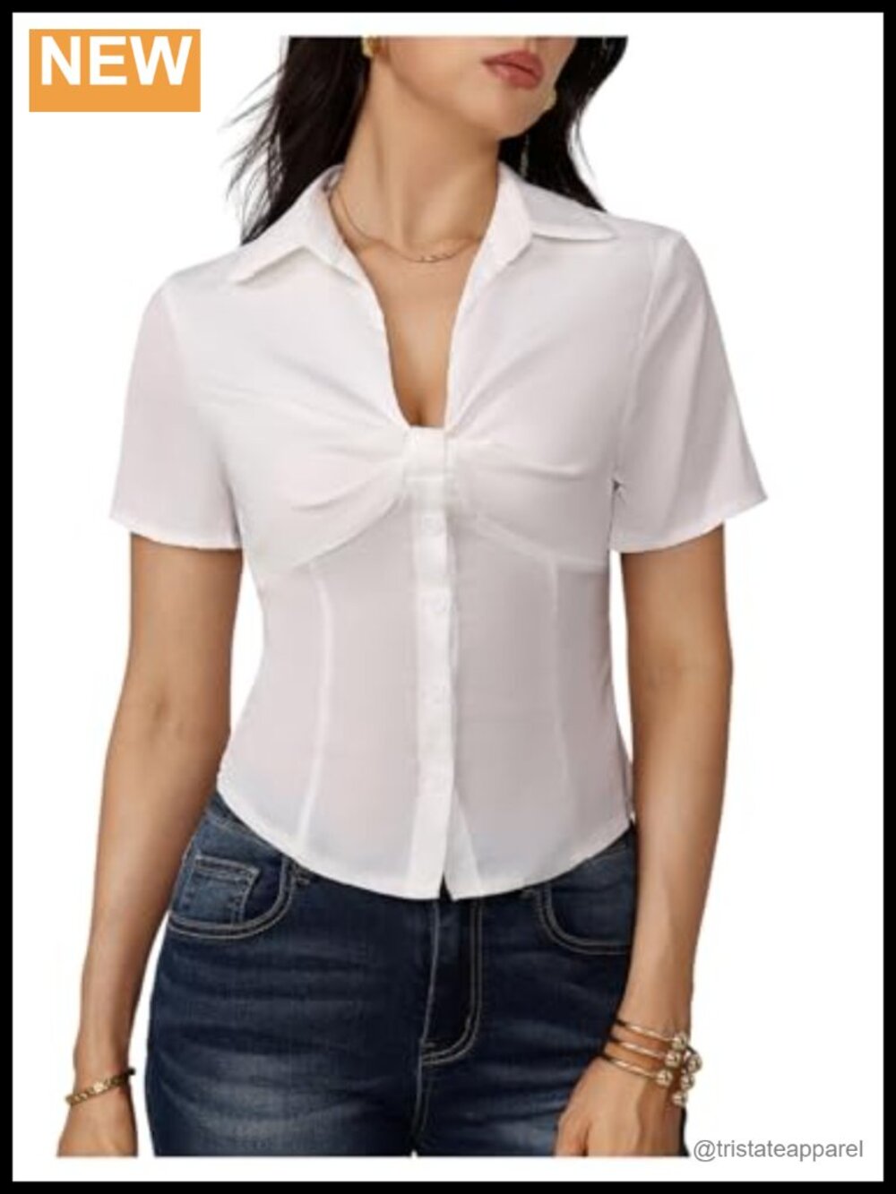 Slim Fit V-Neck Ruched Blouse Women's Short Sleeve Summer Shirt
